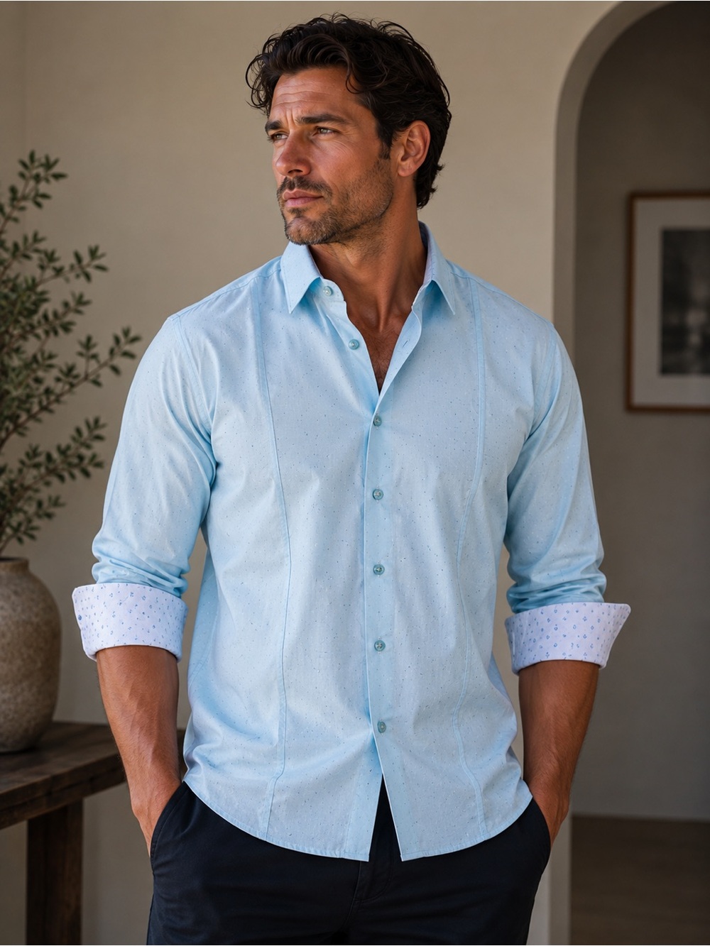 BESPOKE Button Up Longsleeve Turkoise Shirt S